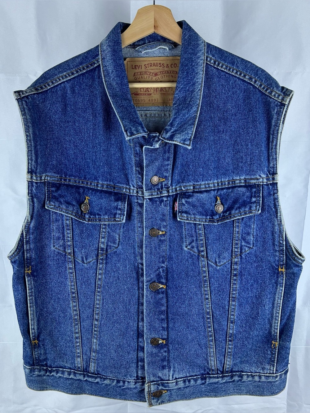 Vintage Levis Type III Denim Vest 70595 4891 Mens Large Blue Made in USA 1994